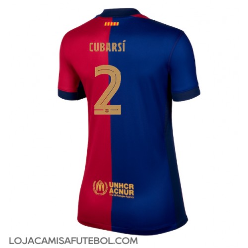 Camisa de Futebol Barcelona Pau Cubarsi #2 Equipamento Principal Mulheres 2024-25 Manga Curta